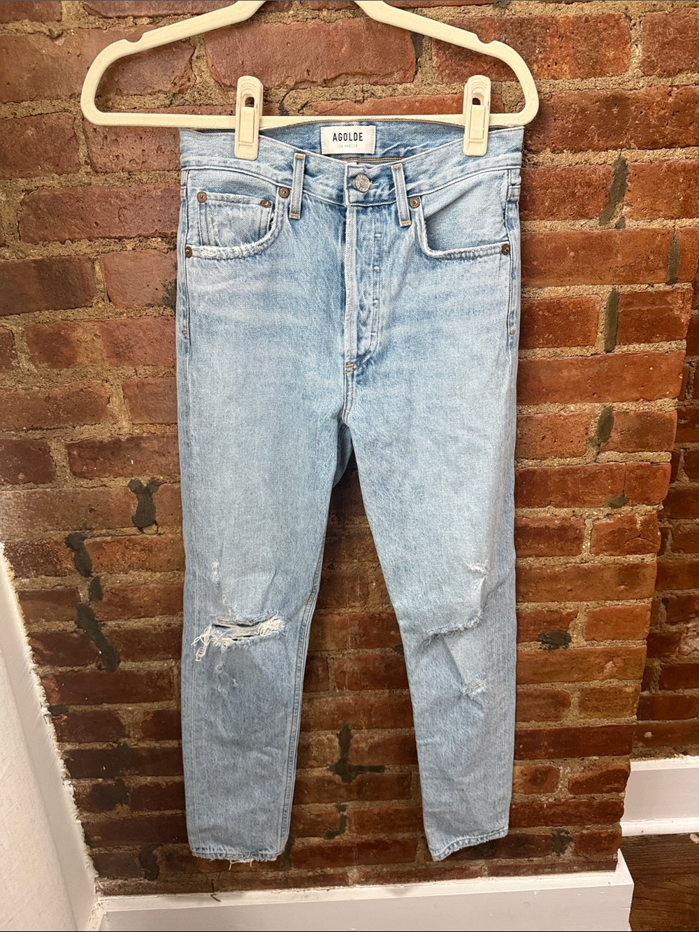 Agolde Light Blue Slim Straight Men's Jeans with Knee Distress